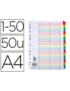 SEPARADOR NUMERICO Q-CONNECT CARTON 1-50 JUEGO DE 50 SEPARADORES DIN A4 MULTITALADRO