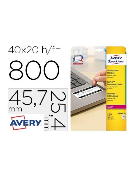 ETIQUETA ADHESIVA AVERY TAMAÑO 45,7X25,4 MM PERMANENTE LASER BLANCA CAJA DE 800 UNIDADES