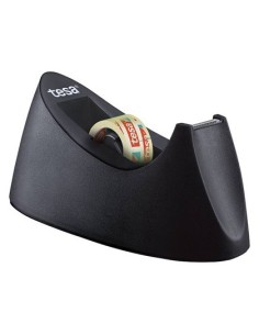 PORTARROLLO SOBREMESA TESA PLASTICO EASY CUT CURVE NEGRO PARA CINTA DE 33 MT X19 MM + 1 CINTA TESAFILM TRANSPARENTE