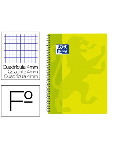 CUADERNO ESPIRAL OXFORD SCHOOL CLASSIC TAPA POLIPROPILENO FOLIO 80 HOJAS CUADRO 4 MM CON MARGEN LIMA