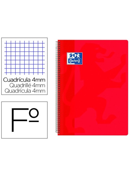 CUADERNO ESPIRAL OXFORD SCHOOL CLASSIC TAPA POLIPROPILENO FOLIO 80 HOJAS CUADRO 4 MM CON MARGEN ROJO