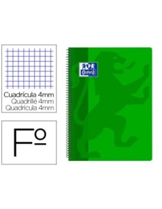 CUADERNO ESPIRAL OXFORD SCHOOL CLASSIC TAPA POLIPROPILENO FOLIO 80 HOJAS CUADRO 4 MM CON MARGEN VERDE