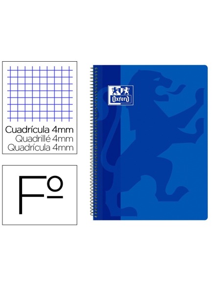 CUADERNO ESPIRAL OXFORD SCHOOL CLASSIC TAPA POLIPROPILENO FOLIO 80 HOJAS CUADRO 4 MM CON MARGEN AZUL