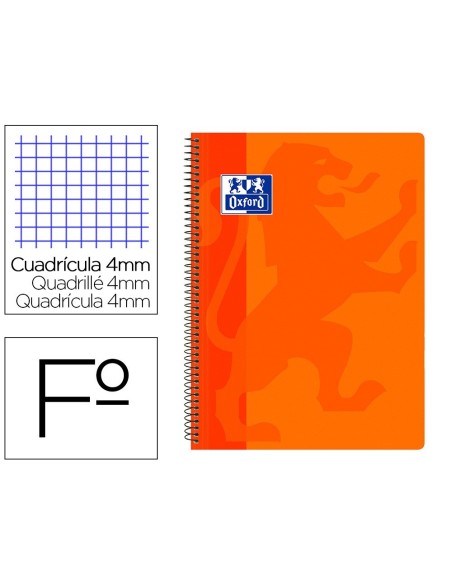 CUADERNO ESPIRAL OXFORD SCHOOL CLASSIC TAPA POLIPROPILENO FOLIO 80 HOJAS CUADRO 4 MM CON MARGEN