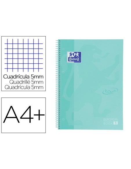 CUADERNO ESPIRAL OXFORD EBOOK 1 SCHOOL TOUCH TE DIN A4+ 80 HOJAS CUADRO 5 MM CON MARGEN MINT PASTEL