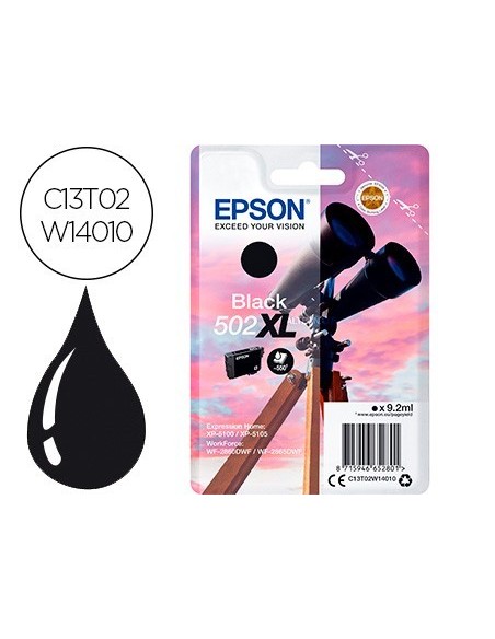 INK-JET EPSON 502 XL EXPRESSION HOME XP 5100 / 5105 WORKFORCE WF 2860 / 2860DWF NEGRO 550 PAGINAS