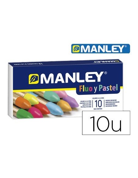LAPICES CERA MANLEY FLUOR Y PASTEL CAJA DE 10 COLORES SURTIDOS