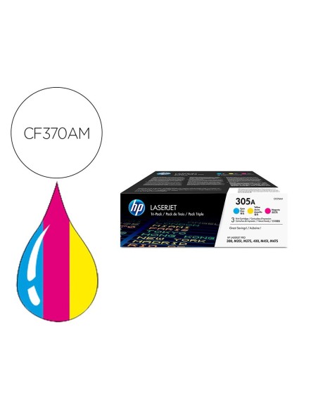 TONER HP 305A LASERJET PRO 300 / M351 / 400 / M451 / MFP M375 / MFP M475 PACK COLOR AMARILLO CIAN MAGENTA 2600