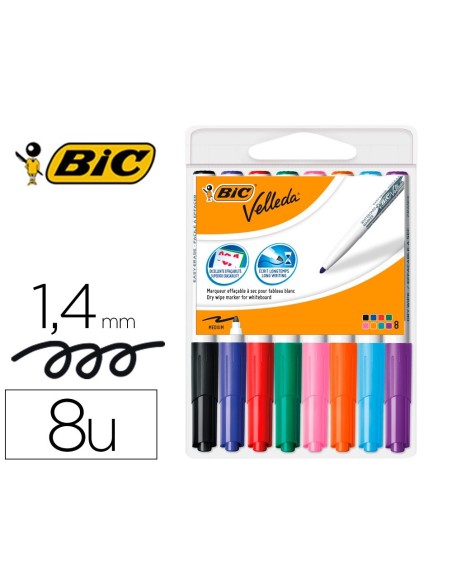 ROTULADOR BIC VELLEDA PARA PIZARRA PUNTA REDONDA 2 MM BOLSA DE 8 UNIDADES COLORES SURTIDOS