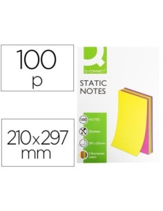 BLOC DE NOTAS ELECTROSTATICAS QUITA Y PON Q-CONNECT 210X297 MM 100 HOJAS 5 COLORES FLUORESCENTES