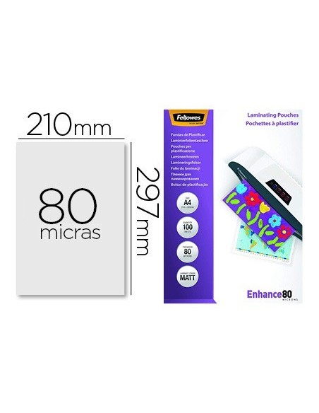 BOLSA DE PLASTIFICAR FELLOWES MATE DIN A4 80 MICRAS PACK 100 UNIDADES
