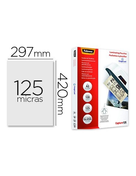 BOLSA DE PLASTIFICAR FELLOWES BRILLO DIN A3 125 MICRAS PACK DE 100 UNIDADES