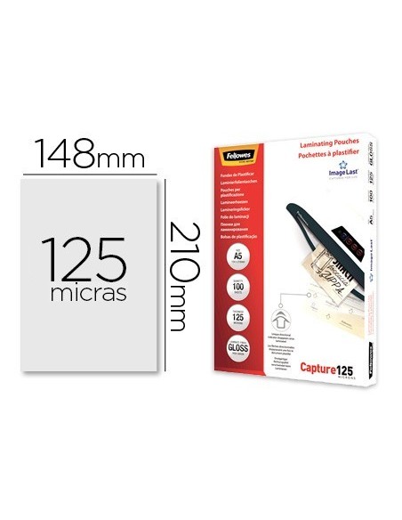 BOLSA DE PLASTIFICAR FELLOWES BRILLO DIN A5 125 MICRAS PACK 100 UNIDADES