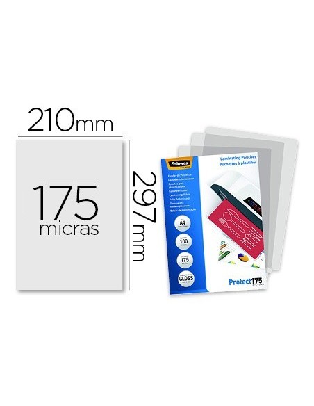 BOLSA DE PLASTIFICAR FELLOWES BRILLO DIN A4 175 MICRAS PACK 100 UNIDADES