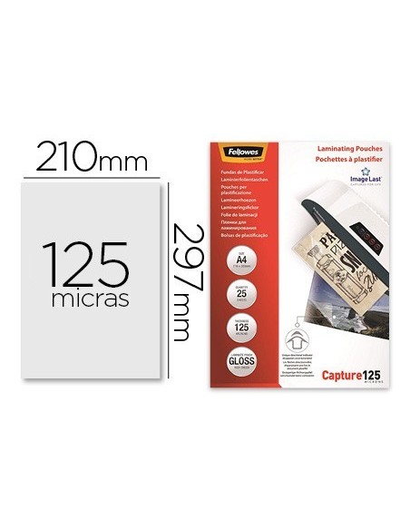 BOLSA DE PLASTIFICAR FELLOWES BRILLO DIN A4 125 MICRAS PACK DE 25 UNIDADES