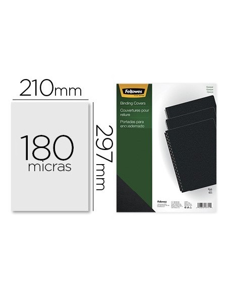 TAPA DE ENCUADERNACION FELLOWES DIN A4 PVC OPACO NEGRO 180 MICRAS PACK DE 100 UNIDADES