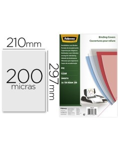 TAPA DE ENCUADERNACION FELLOWES DIN A4 PVC TRANSPARENTE CRISTAL 200 MICRAS PACK DE 100 UNIDADES