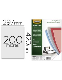 TAPA DE ENCUADERNACION FELLOWES DIN A3 PVC TRANSPARENTE CRISTAL 200 MICRAS PACK DE 100 UNIDADES