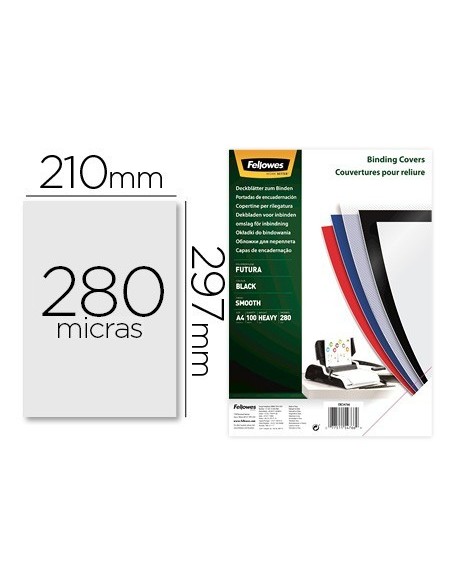 TAPA DE ENCUADERNACION FELLOWES DIN A4 POLIPROPILENO NEGRO 280 MICRAS PACK DE 100 UNIDADES