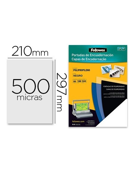 TAPA DE ENCUADERNACION FELLOWES DIN A4 POLIPROPILENO NEGRO 450 MICRAS PACK DE 100 UNIDADES