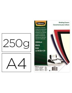 TAPA DE ENCUADERNACION FELLOWES DIN A4 CARTON BRILLO BLANCO CHROMOLUX 250 GR PACK DE 100 UNIDADES