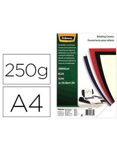 TAPA DE ENCUADERNACION FELLOWES DIN A4 CARTON BRILLO AZUL CHROMOLUX 250 GR PACK DE 100 UNIDADES