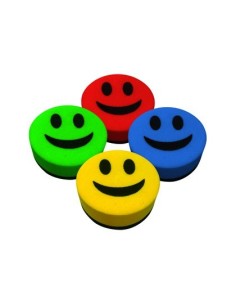 BORRADOR LIDERPAPEL PIZARRA BLANCA REDONDO 5 CM DIAMETRO MAGNETICO CARA SMILEY COLORES SURTIDOS