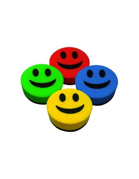 BORRADOR LIDERPAPEL PIZARRA BLANCA REDONDO 5 CM DIAMETRO MAGNETICO CARA SMILEY COLORES SURTIDOS