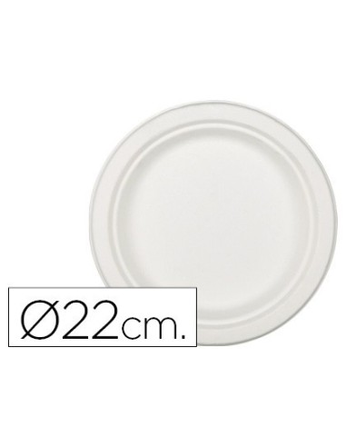 PLATO DE FIBRA NATURAL NUPIK BIODEGRADABLE BLANCO 22 CM DE DIAMETRO APTO MICROONDAS PAQUETE DE 50 UNIDADES