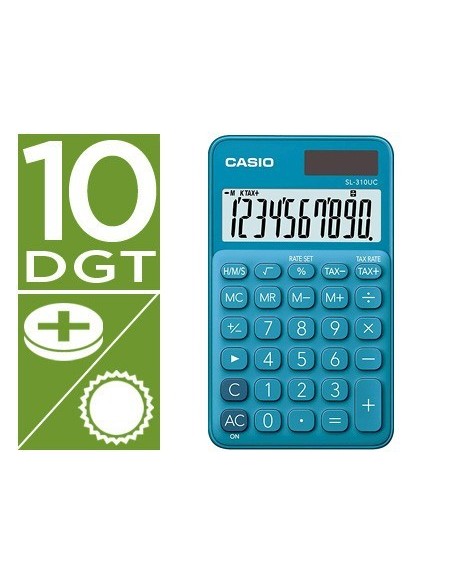 CALCULADORA CASIO SL-310UC-BU BOLSILLO 10 DIGITOS TAX +/- TECLA DOBLE CERO COLOR AZUL