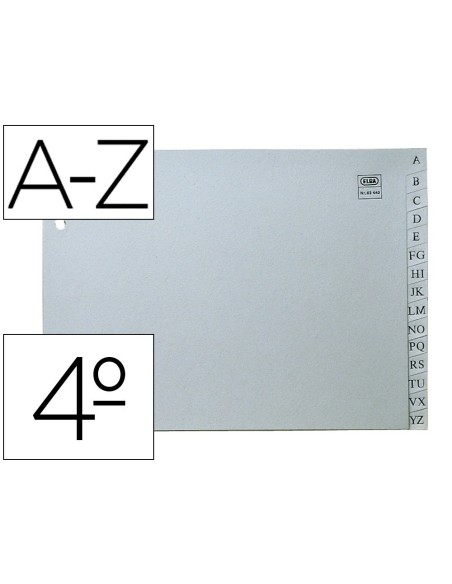 SEPARADOR ALFABETICO ELBA PLASTICO 120 MC CUARTO APAISADO 2 TALADROS A-Z GRIS