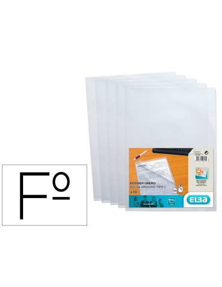 CARPETA DOSSIER UÑERO ELBA STANDARD FOLIO PLASTICO 140 MC CRISTAL CAJA DE 100 UNIDADES