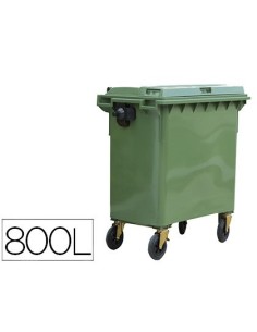 CONTENEDOR PLASTICO CON TAPADERA 800 L 4 RUEDAS CON FRENO COLOR VERDE 1360X770X1269 MM