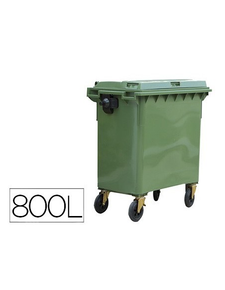 CONTENEDOR PLASTICO CON TAPADERA 800 L 4 RUEDAS CON FRENO COLOR VERDE 1360X770X1269 MM