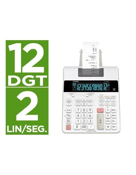 CALCULADORA CASIO IMPRESORA PANTALLA LC PAPEL 58 MM IMPRESION BICOLOR FR-2650RC 12 DIGITOS DC COLOR BLANCO