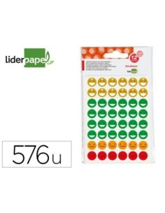 GOMETS ESCOLAR LIDERPAPEL CARAS BOLSA DE 12 HOJAS 48 CARAS POR HOJA COLORES SURTIDOS