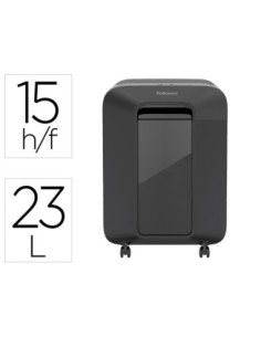 DESTRUCTORA DE DOCUMENTOS FELLOWES LX201 CAPACIDAD DE 12H SEGURIDAD P5 GRAPAS CLIPS Y TARJETAS 23 LITROS NEGRA