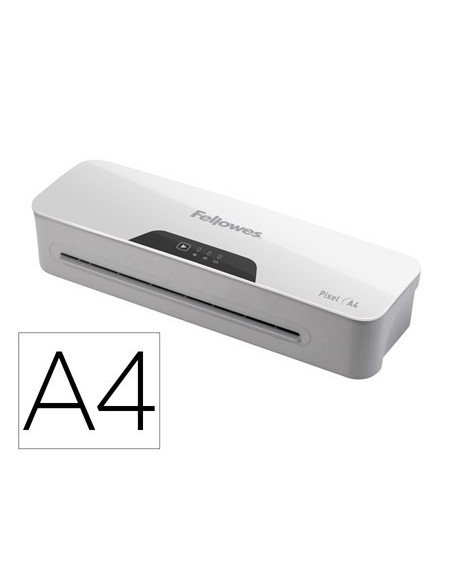 PLASTIFICADORA FELLOWES PIXEL A4 2 RODILLOS SISTEMA ANTIATASCO APAGADO AUTOMATICO HASTA 125 MC