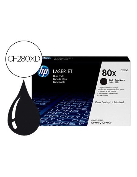 TONER HP LASERJET PRO 80X M401 M425 NEGRO PACK DE 2 UNIDADES 6900 PAGINAS