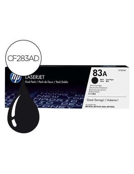 TONER HP LASERJET PRO 83A MFP M125 M127 M201 M225 NEGRO PACK DE 2 UNIDADES 1500 PAGINAS