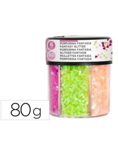 PURPURINA FANTASIA LIDERPAPEL CORAZON Y ESTRELLA COLORES NEON BOTE DE 80GR