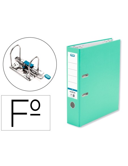 ARCHIVADOR DE PALANCA ELBA CARTON FORRADO PVC CON RADO TOP FOLIO LOMO 80 MM VERDE MENTA