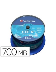 CD-R VERBATIM CAPACIDAD 700MB VELOCIDAD 52X 80 MIN TARRINA DE 50 UNIDADES