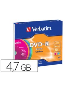 DVD-R VERBATIM AZO CAPACIDAD 4.7GB VELOCIDAD 16X 120 MIN PACK DE 5 UNIDADES COLORES SURTIDOS CAJA SLIM