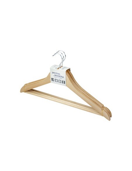 PERCHA ROZENBAL MADERA NATURAL BARNIZADA PACK DE 3 UNIDADES