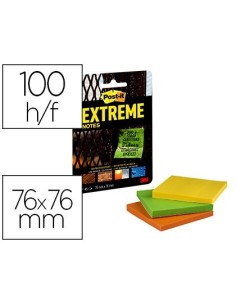 BLOC DE NOTAS ADHESIVAS QUITA Y PON POST-IT EXTREME 76X76 MM CON 45 HOJAS PACK DE 3 UNIDADES AMARILLO NARANJA Y