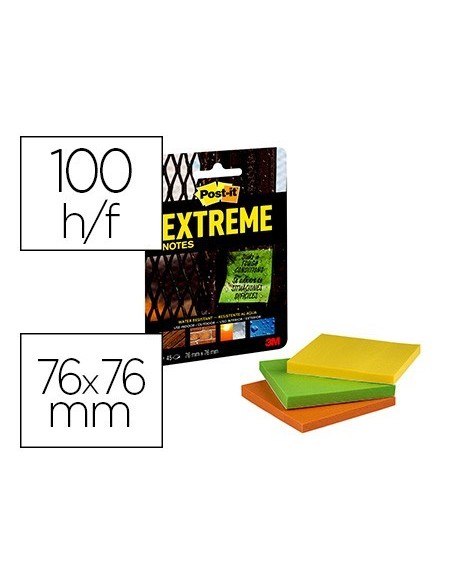 BLOC DE NOTAS ADHESIVAS QUITA Y PON POST-IT EXTREME 76X76 MM CON 45 HOJAS PACK DE 3 UNIDADES AMARILLO NARANJA Y