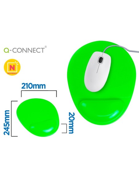 ALFOMBRILLA PARA RATON Q-CONNECT REPOSAMUÑECAS DE GEL PVC COLOR VERDE 210X245X20 MM