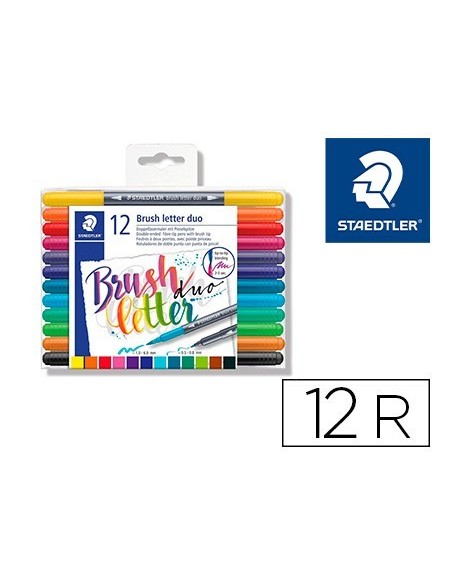 ROTULADOR STAEDTLER 3004 DOBLE PUNTA PARA LETTERING ESTUCHE DE 12 UNIDADES COLORES SURTIDOS