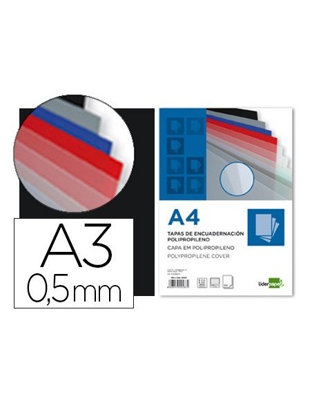 TAPA ENCUADERNACION LIDERPAPEL POLIPROPILENO A3 0.5 MM NEGRO OPACO PAQUETE DE 100 UNIDADES